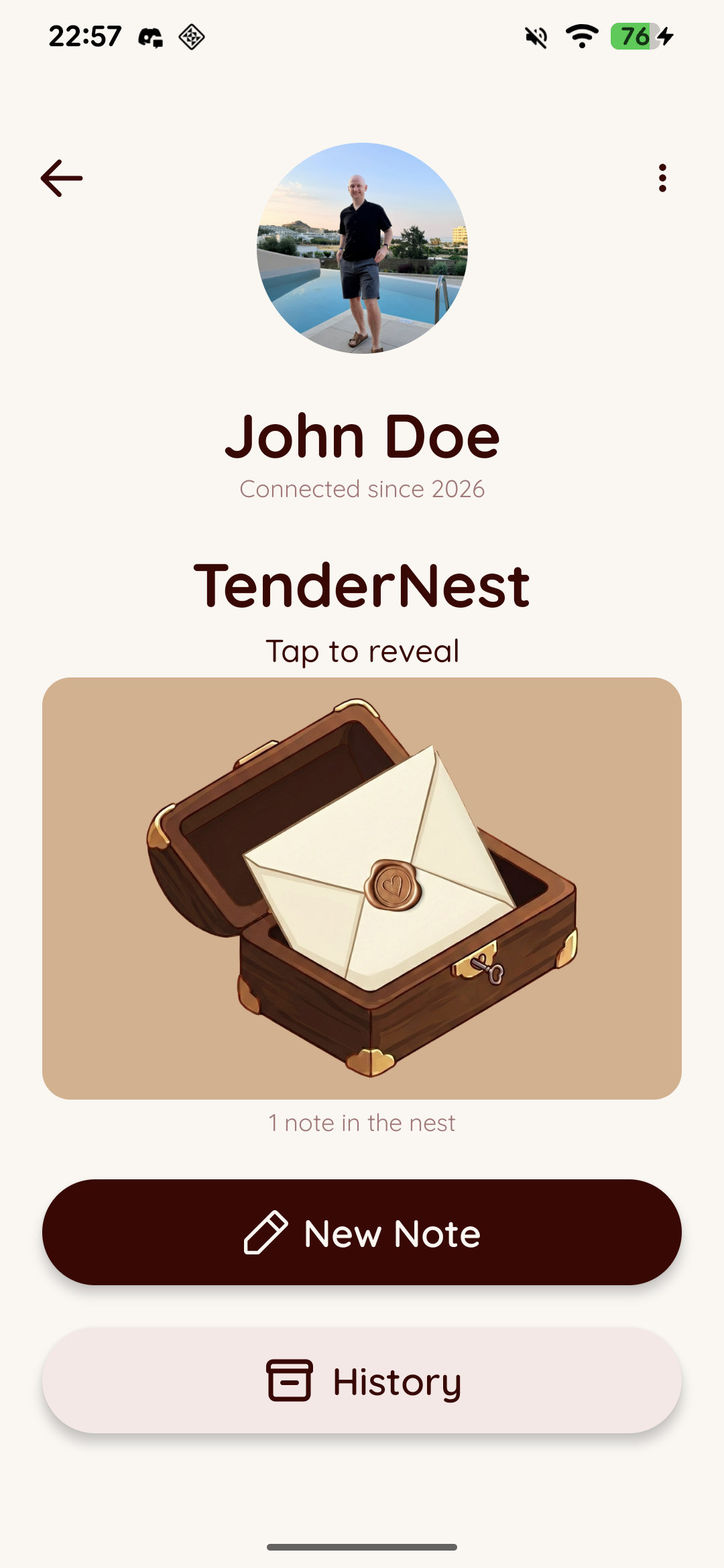 A nest with one sealed note, tap to reveal